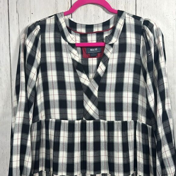 Maeve Anthropologie Gingham Tiered Mini Dress Cottagecore Picnic Fall Layering - Picture 5 of 14